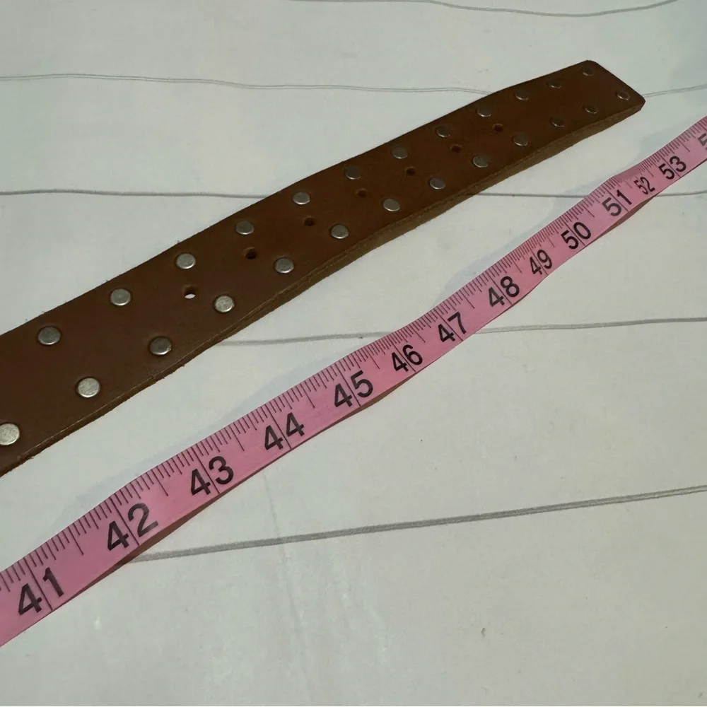 Vintage Brown Genuine Leather Studded‎ Grommet Belt Mens Size 2XL
